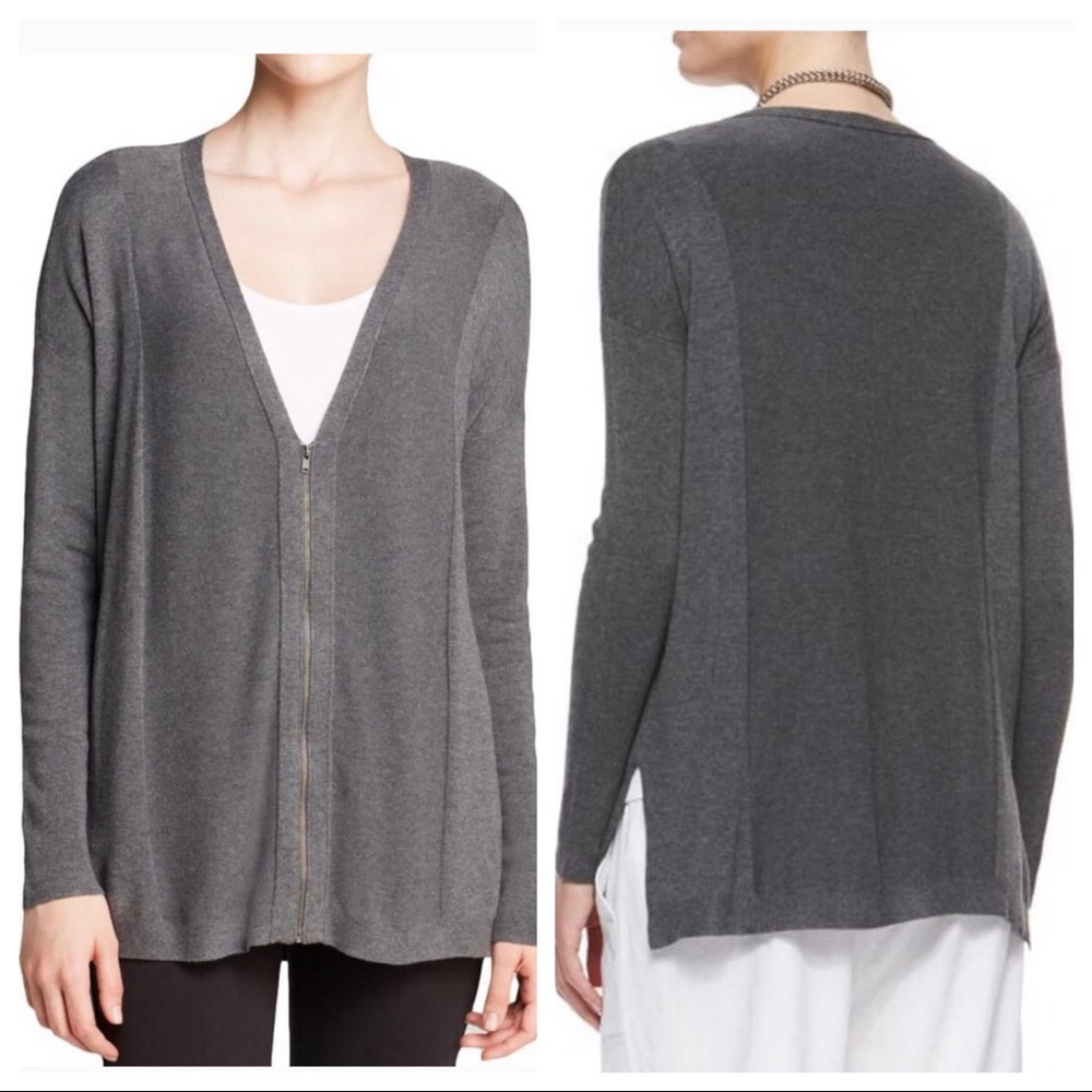 Eileen Fisher V-neck Zip Front Grey Cardigan XS 6